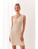 Fitted one-shoulder dress, beige 08210 - Online store - Boutique